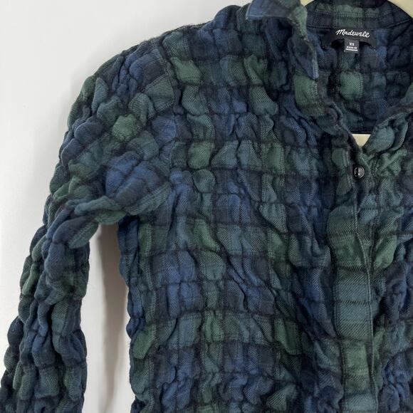 Madewell Popcorn Plaid Flannel Shirt Women's XS Blue Green 3/4 Sleeve - Picture 5 of 9